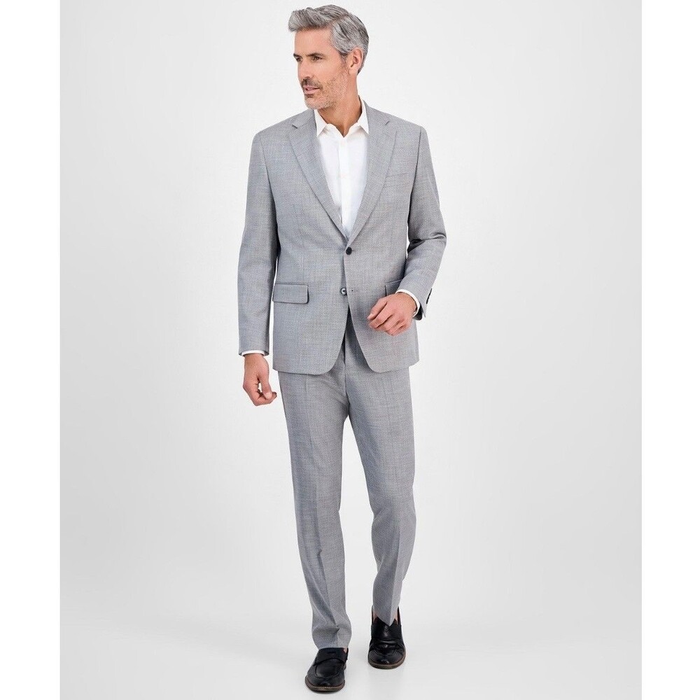 $495 NEW TALLIA Mens 42R Solid Gray Classic 2 Piece Suit With Dress Pants 38x30